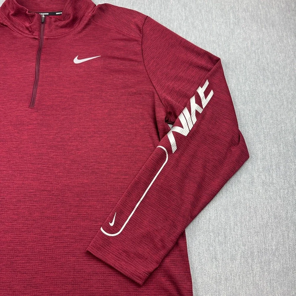 Nike Running Shirt Mens 2XL XXL Red 1/4 Zip Long Sleeve Dri-Fit Training Active
